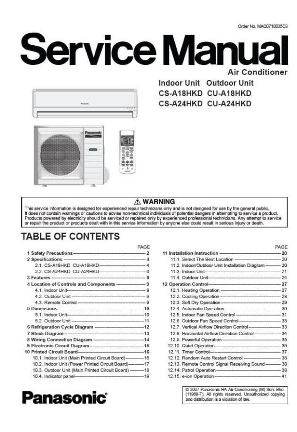 CS-A18HKD, CS-A24HKD, CU-A18HKD, CU-A24HKD